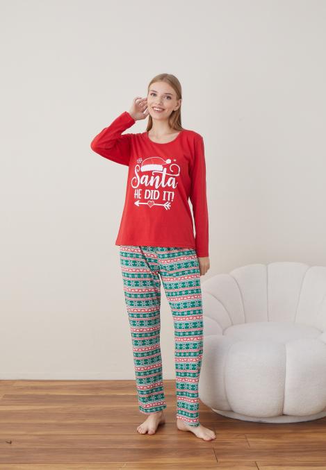 Pijama Dama Craciun " SANTA HE DID IT" ,maneca lunga ,pantaloni lungi,Engros